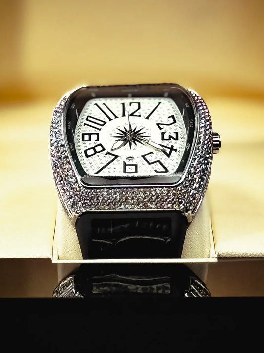 💎 FM Diamond Leather Strap – Elegant Men’s Watch